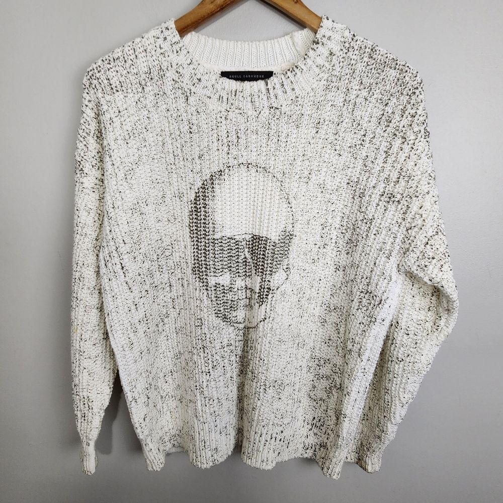 Skull Cashmere Sweater Oversize XS - Med Cotton Chunky White whimsigoth